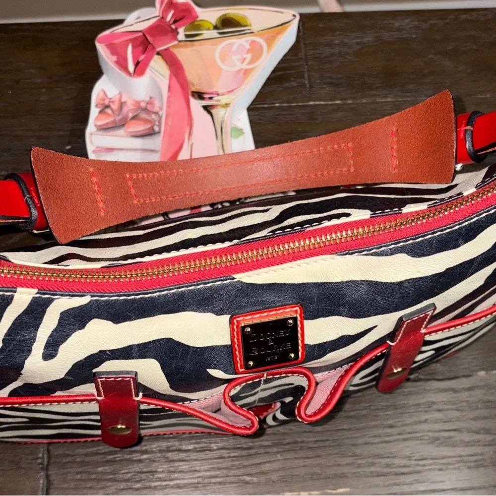 Dooney & Bourke Black and White Zebra Shoulder Bag with Red Trim - Picture 10 of 10